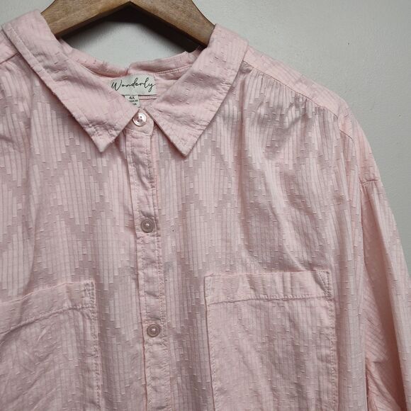 Wonderly Button Down Shirt Women Plus Size 4X Pink Cotton Spring Casual Feminine - Picture 2 of 8
